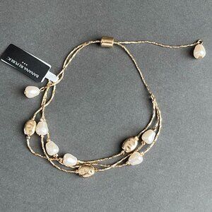 Banana Republic Gold Adjustable Bracelet with Faux Pearls and Hammered Beads NWT